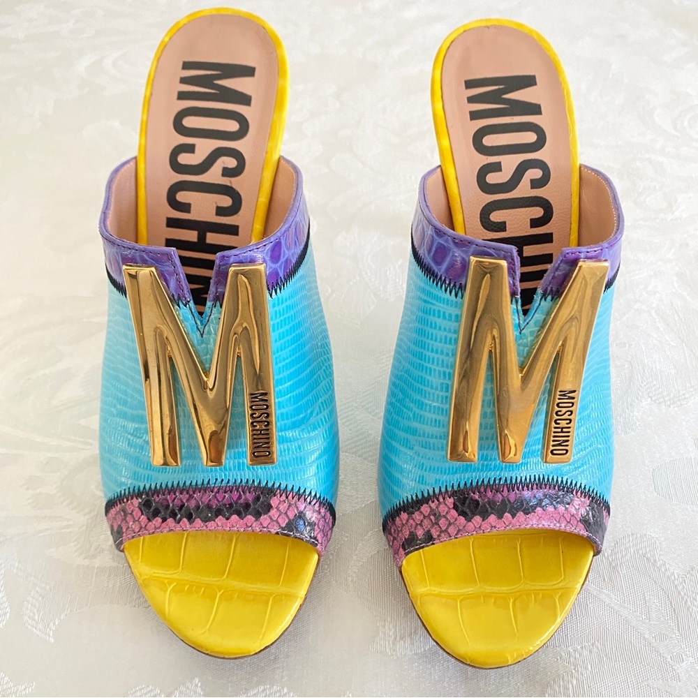 Moschino M Stud Multicolor Leather Mule